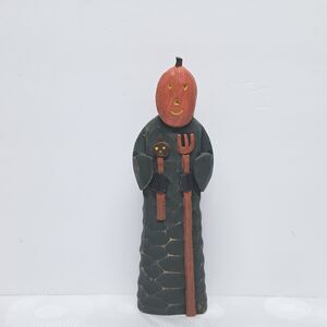 Vintage Halloween Wood Carved Pumpkin Ghost Figurine Folk Art By James Haddon